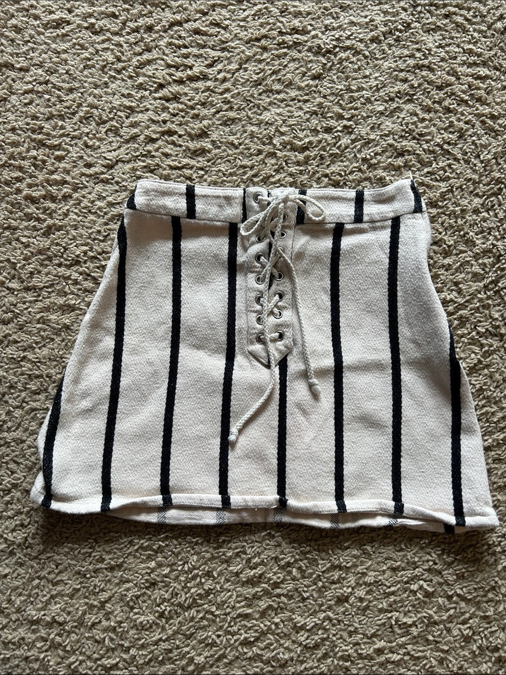 Divided Black & White Lace-Up Mini Skirt